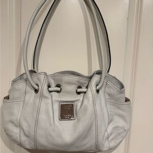 Tignanello White Leather cinched hobo handbag.